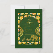 Emerald traditional Marigold Hindu Wedding RSVP Kaartje (Voorkant)