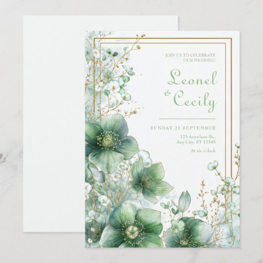 Emerald Translucent Hellebore Botanical Frame Kaart (Voorkant / Achterkant)