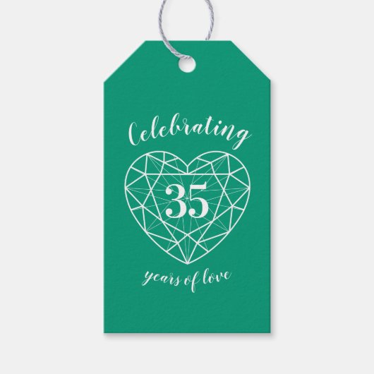 Emerald trouwdag 35e hart cadeau labels cadeaulabel (Voorkant)