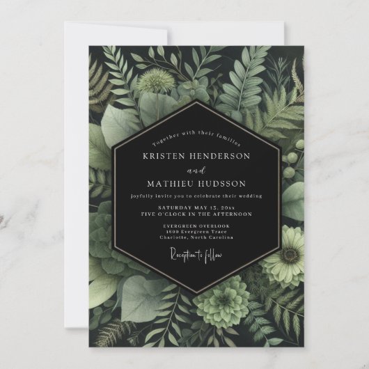 Emerald Twilight Foliage Wedding Kaart (Voorkant)