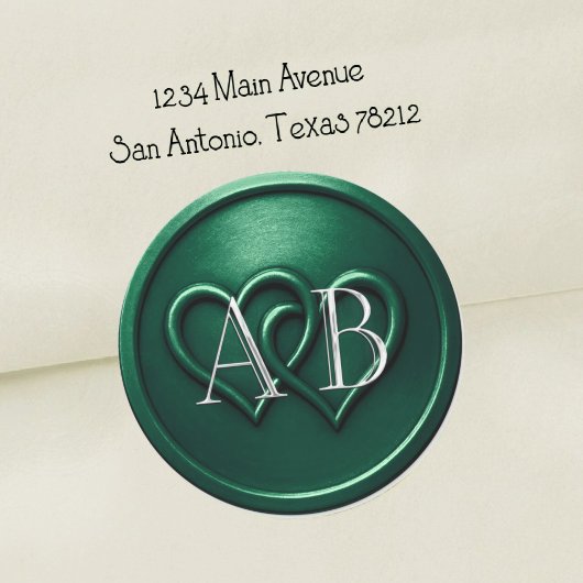 Emerald Two Hearts Silver Monogram Wedding Ronde Sticker
