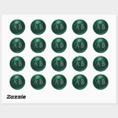 Emerald Two Hearts Silver Monogram Wedding Ronde Sticker (Vel)