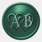 Emerald Two Hearts Silver Monogram Wedding Ronde Sticker (Voorkant)