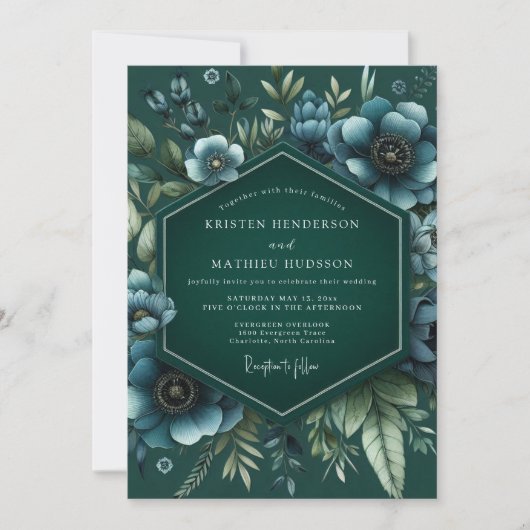 Emerald Umbral Bloom Bruiloft Kaart (Voorkant)