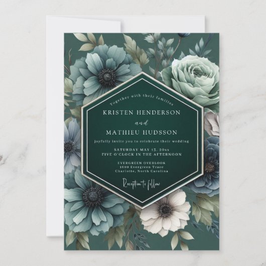 Emerald Vesperal Bloom Wedding Kaart (Voorkant)