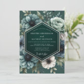 Emerald Vesperal Bloom Wedding Kaart (Staand voorkant)