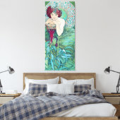 Emerald (vier juwelen), Alphonse Mucha Canvas Afdruk (Insitu (Slaapkamer))