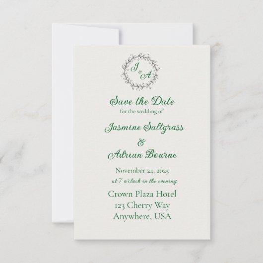 Emerald Vine Wedding Save The Date (Voorkant)