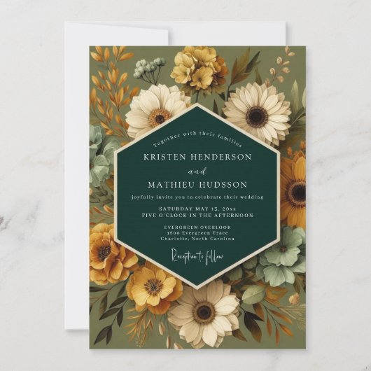 Emerald Vintage Flora Wedding Kaart (Voorkant)