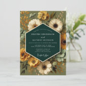 Emerald Vintage Flora Wedding Kaart (Staand voorkant)