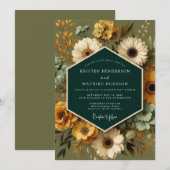 Emerald Vintage Flora Wedding Kaart (Voorkant / Achterkant)