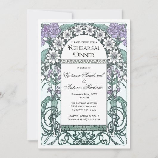Emerald Violet Garden Rehearsal Dinner Invitations Kaart (Voorkant)