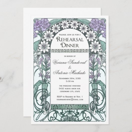 Emerald Violet Garden Rehearsal Dinner Invitations Kaart (Voorkant / Achterkant)