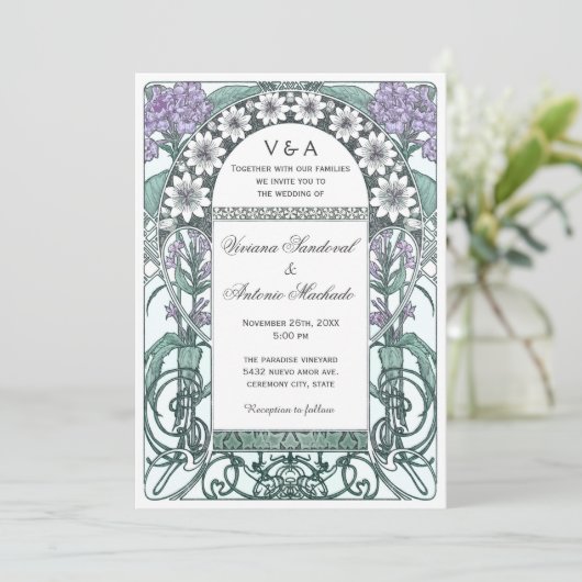 Emerald Violet Garden Wedding Invitations Kaart (Staand voorkant)