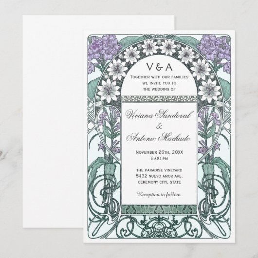 Emerald Violet Garden Wedding Invitations Kaart (Voorkant / Achterkant)