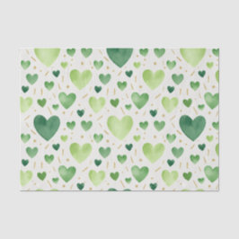 Emerald Watercolor Hearts & Gold Leaf Tissuepapier