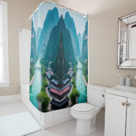 Emerald Waters & Mountain Uitzichten – Schilderach Douchegordijn