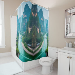 Emerald Waters & Mountain Uitzichten – Schilderach Douchegordijn