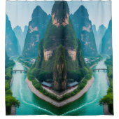 Emerald Waters & Mountain Uitzichten – Schilderach Douchegordijn (Voorkant)