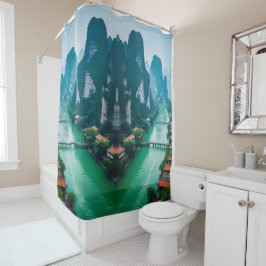 Emerald Waters & Mountain Uitzichten – Schilderach Douchegordijn