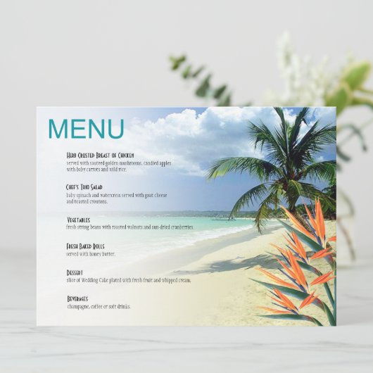 Emerald Waters Tropical Beach Wedding Menu | aqua (Staand voorkant)