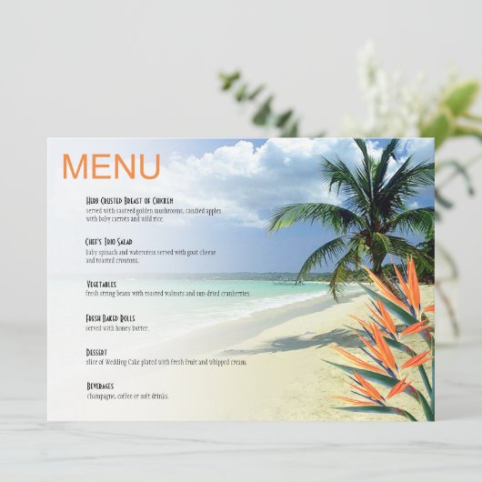 Emerald Waters Tropical Beach Wedding Menu papaya (Staand voorkant)