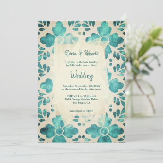 Emerald Waterverf Bloemenmozaïek Mexicaanse bruilo Kaart (Staand voorkant)