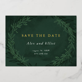 Emerald Waterverf Dramatic Save the Date Gold Folie Uitnodiging