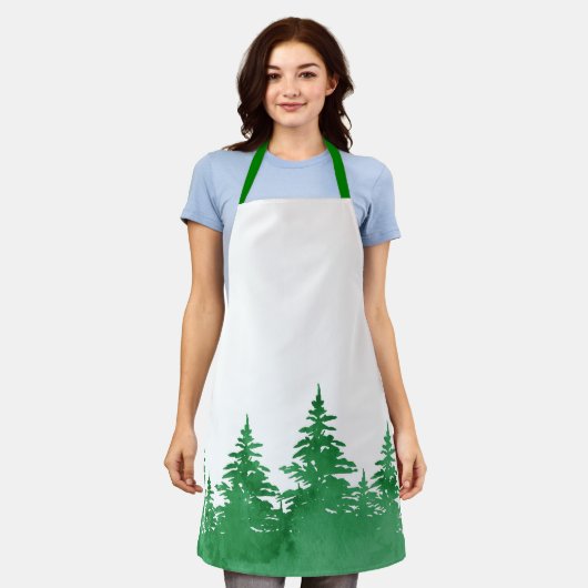 Emerald Waterverf Evergreen Trees Schort (Gedragen)