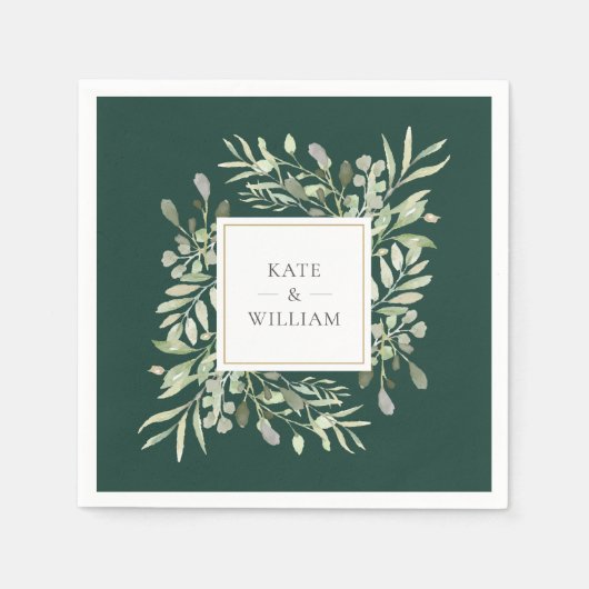 Emerald Waterverf Greenery Gold Servet (Voorkant)