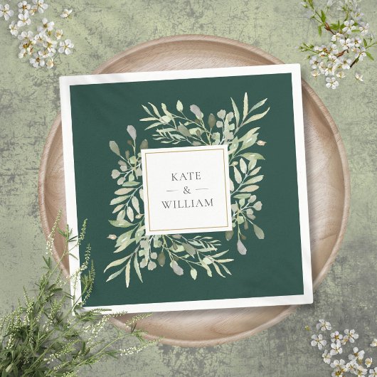 Emerald Waterverf Greenery Gold Servet