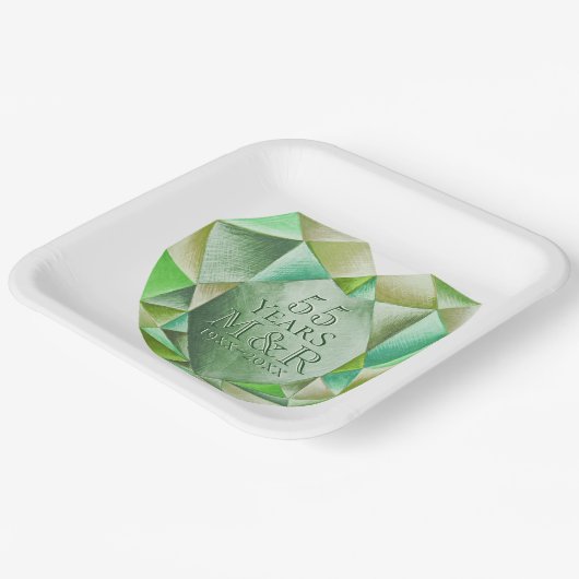 Emerald Waterverf hart 55e bruiloft Jubileum Papieren Bordje (Gebogen)
