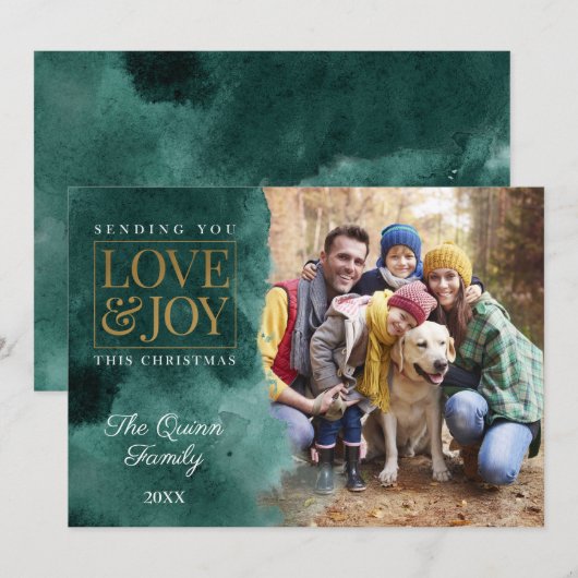 Emerald Waterverf met Gold Feestdagenkaart (Voorkant / Achterkant)