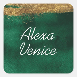Emerald Waterverf met Gold Vierkante Sticker