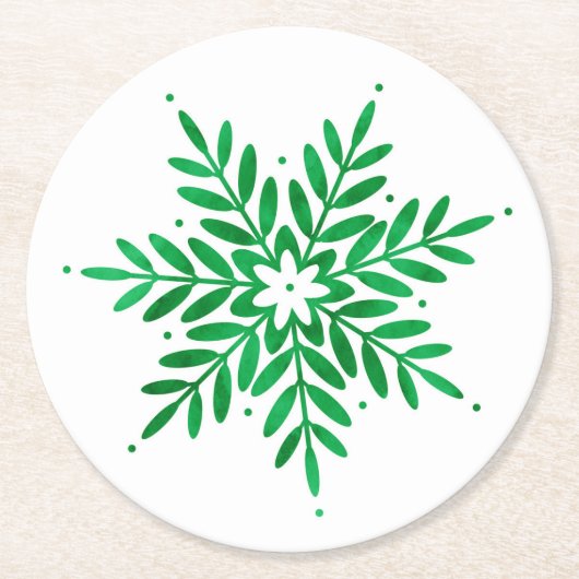 Emerald Waterverf Snowflake Ronde Kartonnen Onderzetter (Voorkant)