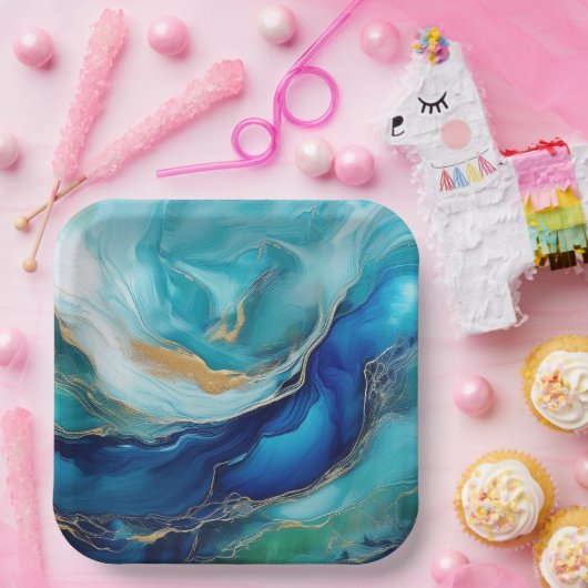 Emerald Waves: een symfonie in blauw en groen Papieren Bordje (Feest)