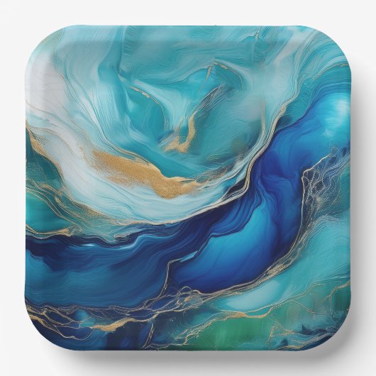 Emerald Waves: een symfonie in blauw en groen Papieren Bordje (Voorkant)