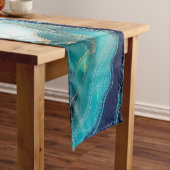 Emerald Waves: kobalt en Blauwgroen blauwe abstrac Korte Tafelloper (Voorbeeld)