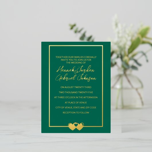 Emerald Wedding Folie RSVP Invitation Briefkaart (Staand Voorkant)