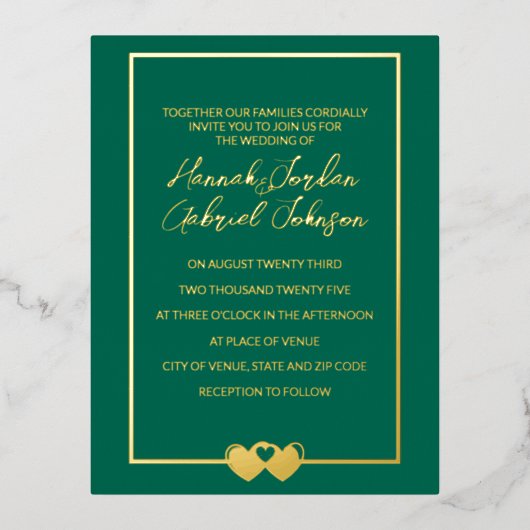 Emerald Wedding Folie RSVP Invitation Briefkaart (Voorkant)