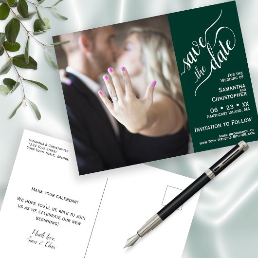 Emerald Wedding Save the Date Photo & Calligraphy Aankondigingskaart