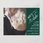 Emerald Wedding Save the Date Photo & Calligraphy Aankondigingskaart (Voorkant)
