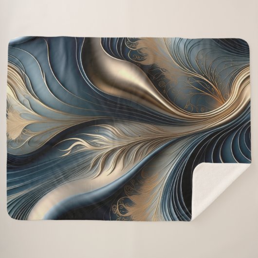 Emerald Whisper - Blauwgroen en gouden Abstracte k Sherpa Deken (Voorkant (horizontaal))