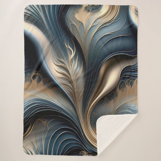 Emerald Whisper - Blauwgroen en gouden Abstracte k Sherpa Deken (Voorkant)