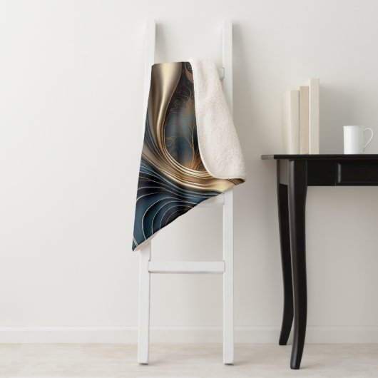 Emerald Whisper - Blauwgroen en gouden Abstracte k Sherpa Deken (In situ)