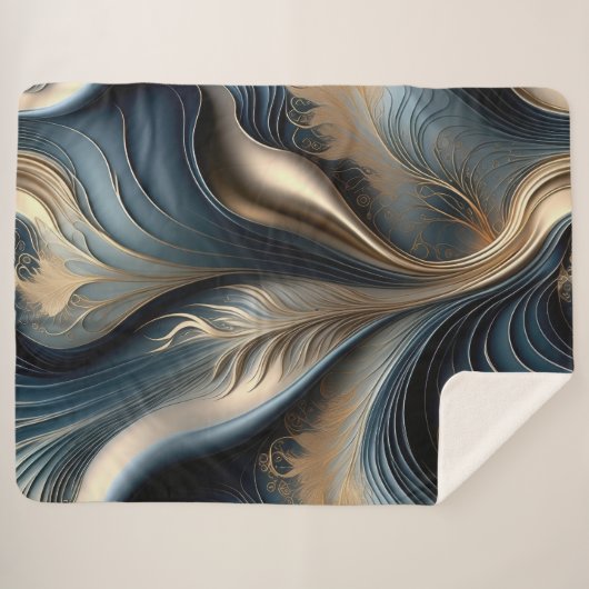 Emerald Whisper - Blauwgroen en gouden Abstracte k Sherpa Deken (Voorkant (horizontaal))