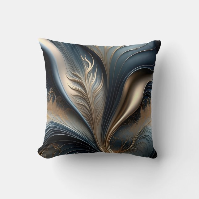 Emerald Whisper - Turquoise - Gouden Abstracte Blo Kussen (Voorkant)