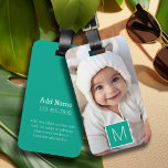 Emerald & White 1 Aangepast fotocollage-monogram Bagagelabel<br><div class="desc">U kunt de foto's van het Instagram voor dit ontwerp gebruiken. Gebruik drie vierkante foto's om een uniek en persoonlijk cadeau te creëer. Of je kunt de hipster puppy houden en een trendy keepslag maken.</div>
