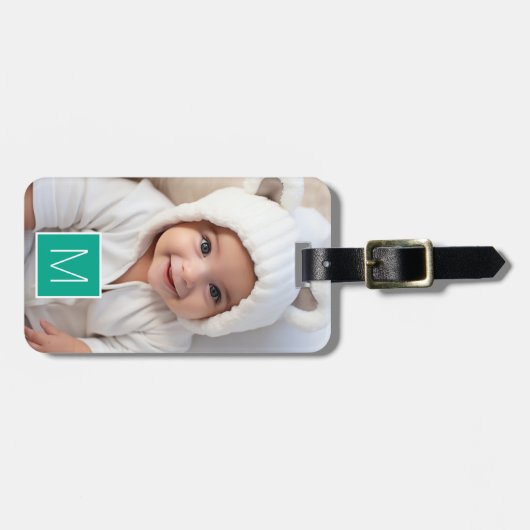 Emerald & White 1 Aangepast fotocollage-monogram Bagagelabel (Voorkant horizontaal)