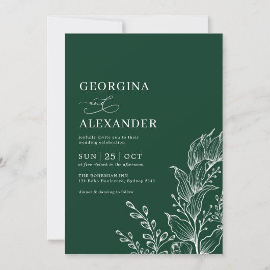 Emerald White  Botanical Floral Wedding Kaart (Voorkant)